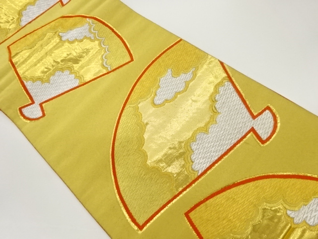 扇に雲模様織出し袋帯